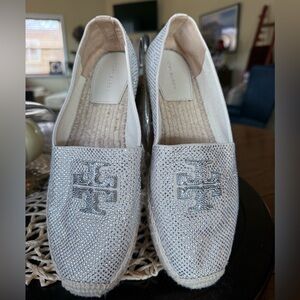 New Tory Burch Everly Espadrille Crystal Embellished in New Cream Sz 8.5.